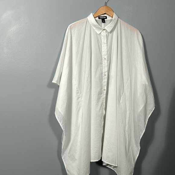 Land’s End Womens White Spread Collar Kaftan Sleeve Button-Up Shirt Size L 14-16 - Picture 6 of 16